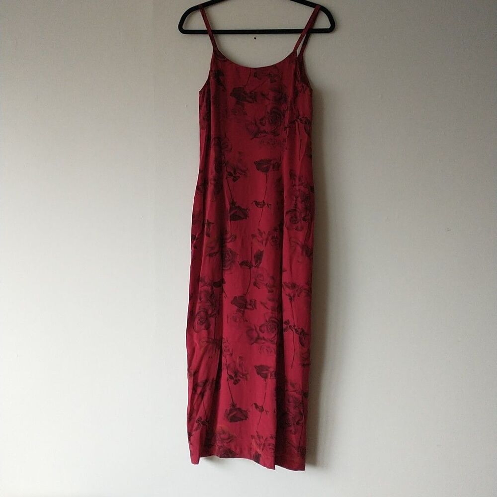 Laura Ashley Maxi Slip Dress US8 Uk12 Red Floral 100% Silk Chiffon 90s Y2k